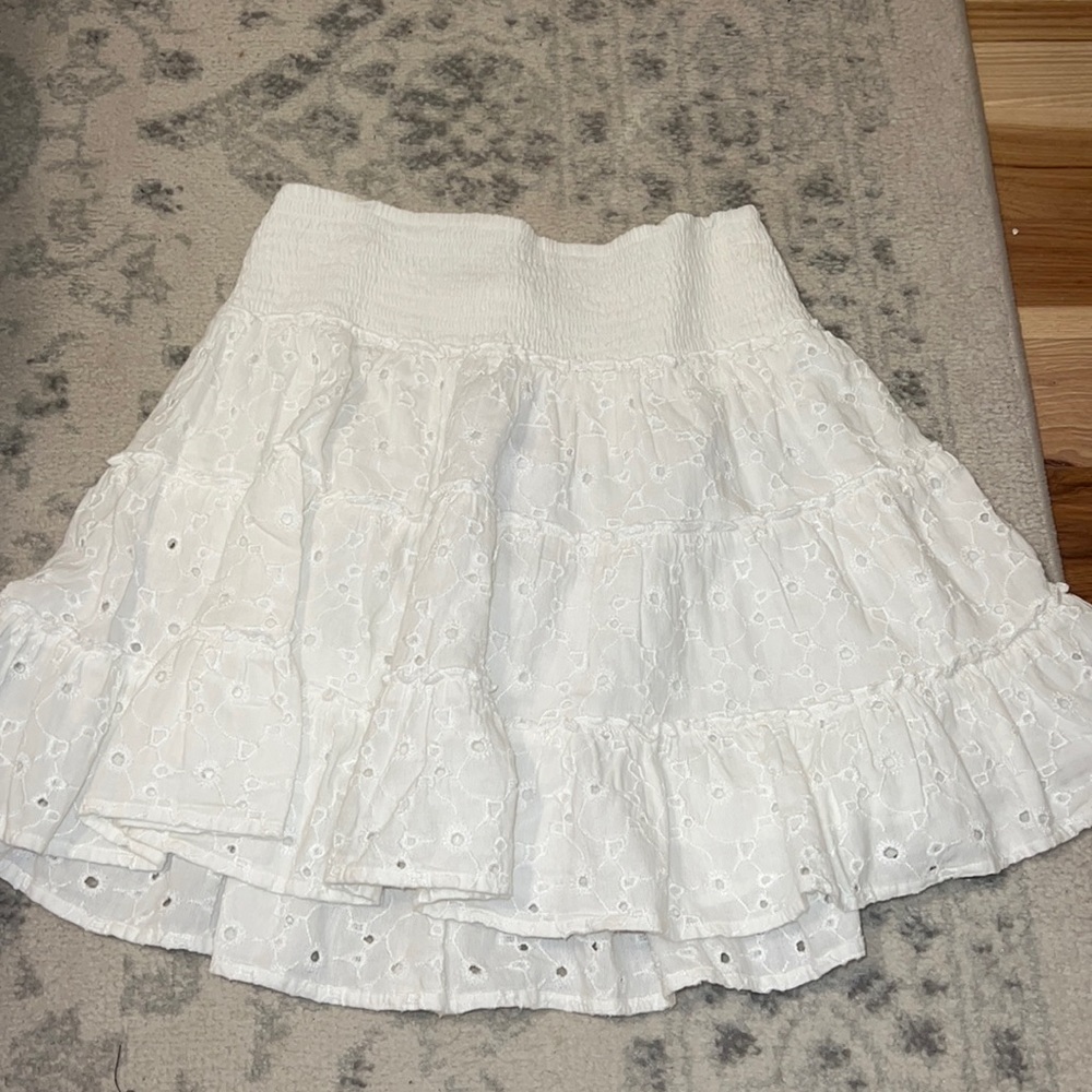 Eyelet White Linen Skirt